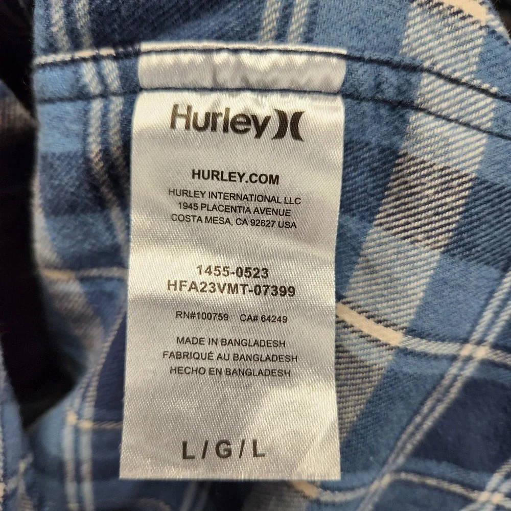 Hurley‎ Mens Blue Plaid Flannel Long Sleeve Button Down Shirt size Large